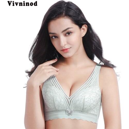 Push Up Wire Free Women Underwear BH Thin Full Cup Sexy Lace Vest Bra Plus Size 40 42 44 B C D Cup Women Vest Style Wireless Bra