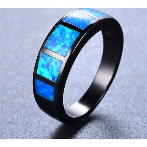 Boho Female Blue Fire Opal Ring Vintage 14KT Black Gold Wedding Rings For Women Promise Love Small Square Engagement Ring
