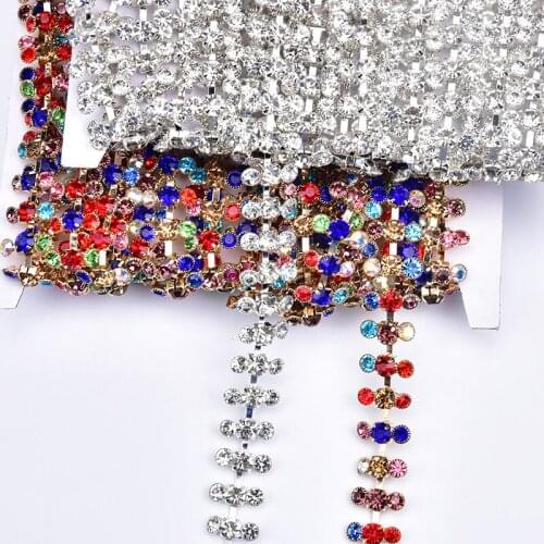 1 Yard 1.7Cm Wide Mixed Color Diamond Chain Electroplated Rhinestone Flower Trimming 3 Row Round Claw Diy Clothing Belt Shoelace
