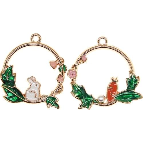 10pcs/lot 25mm Cute Enamel Wreath Carrot Rabbit Charms Pendants For Earrings DIY Jewelry Making Finding XL1041