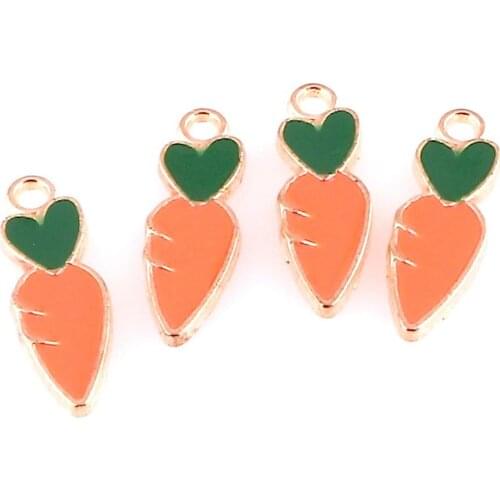 10Pcs/Lot Enamel Vegetables Food Carrot Charms Metal Animal Rabbit Pendant For Women DIY Necklaces Earrings Jewelry Accessories