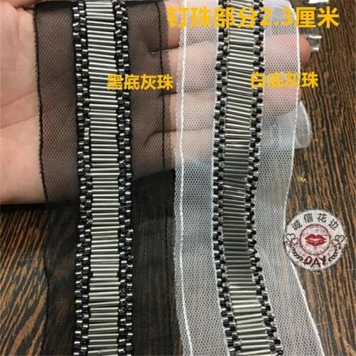 2Yards Garment Accessories Bead Lace Trim White Black Mesh Ribbon Sewing Applique Braided Lace Ribbon Trim For Wedding Dress