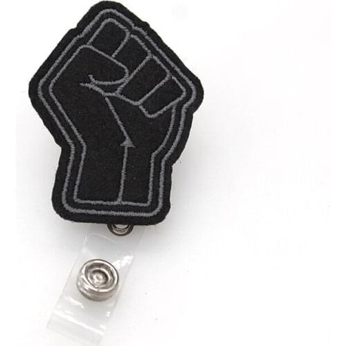 20pcs/lot Free Shipping New Black Fist Power Style Felt Retractable Badge Holder Reels For Gifts Daily Life