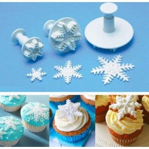 3Pcs Snowflake Cake Decorating Fondant Plunger Cutters Mold Mould Cookies Tools