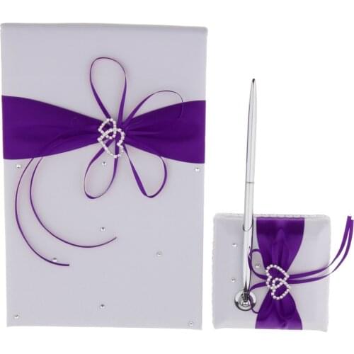 3pcs Set Satin Crystal Guest Book Pen And Pen Stand Wedding Reception