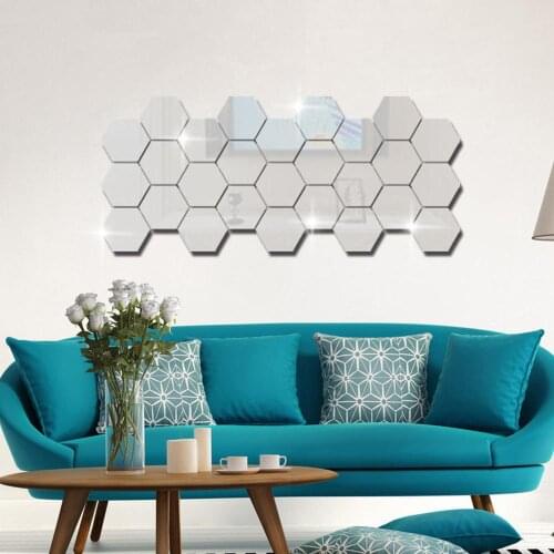 12pcs/set 3D Mirror Hexagon Honeycomb Vinyl Removable Wall Sticker Decal Home Decor DIY Art Wall Decor Stickers Living Room