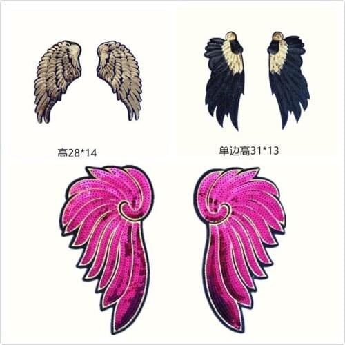 50pcs/Lot Sequined Wings Embroidery Patches Letters Clothing Decoration Accessories Diy Iron Heat Transfer Applique Patch