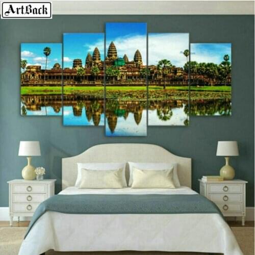 5d diy diamond painting landscape castle icon full square drill 3d rhinestone mosaic diamond embroidery decorative sticker