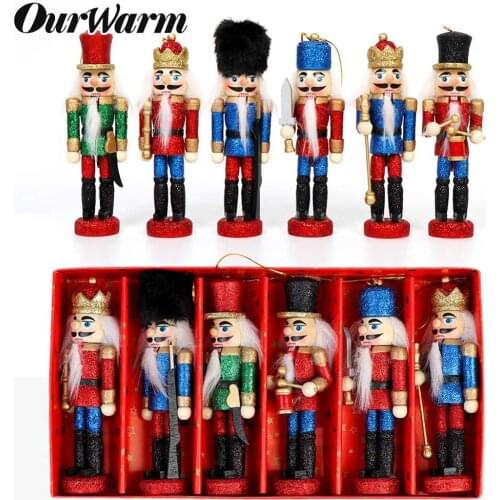 OurWarm 6pcs Glittery Wooden Nutcrackers Christmas Ornaments Nutcrackers Figures Soldier Puppet Toy Christmas Hanging Decoration