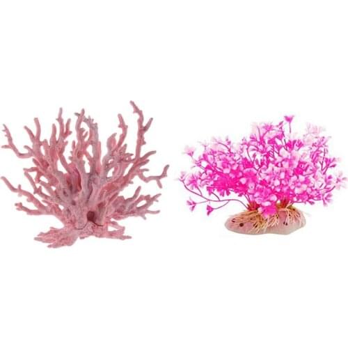 Promotion! Aquatic Dwarf Plastic Plant Ornament for Fish Tank - Coral Shaped & Peach Blossom Style