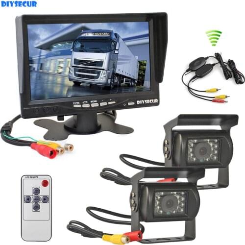 DIYSECUR 7" TFT LCD Car Monitor Display Reverse Rear View Monitor Screen + 2 x IR Night Vision HD CCD Rear View Car Camera