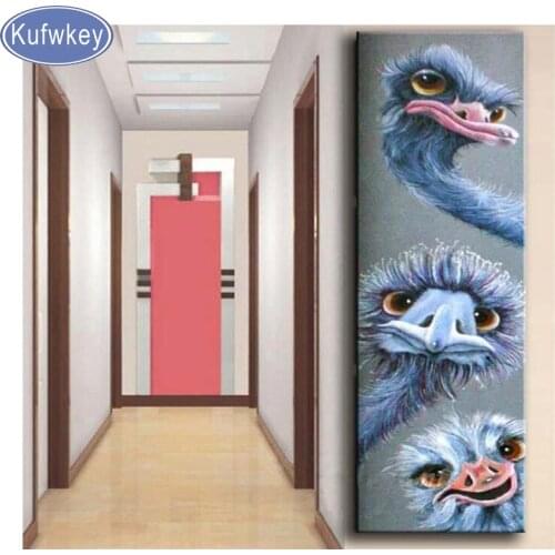 Large Diamond Painting Cross Stitch Three Ostrich 5D Diamond Embroidery Mosaic birds icons full square round drill pop Murals