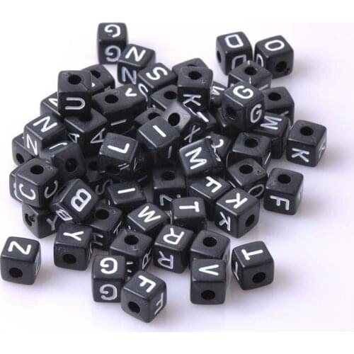 Mixed Black colorful acrylic Alphabet Letter Cube beads for jewelry making DIY 10mm 100PCs YKL0036