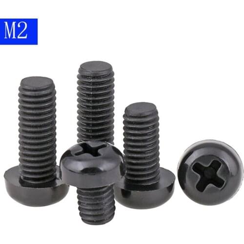 M2 x 0.4 Black Nylon Pan Round Head Phillips Screws Plastic Machine Screws bolts