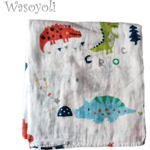 Wasoyoli 1 Piece Baby Swaddles 110*120cm 100% Cotton 2 Layers Printed Blankets Summer Spring Autumn Gauze Bath Towel Hold Wraps