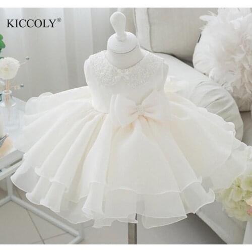 1 Year Birthday Baby Girl Dresses For Baptism Layered Lace Infant Princess Beads Bow Christening Gown Newborn Clothes For Girls