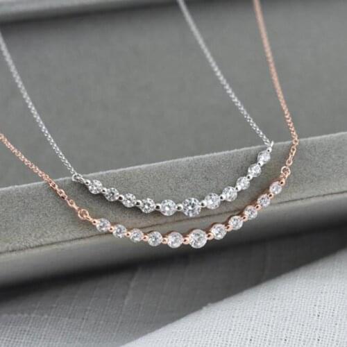 Elegant Crystal Smiling Face Necklace 925 Sterling Silver Little Star Pendant Necklace Rose Gold Color Woman Jewelry Not Fade