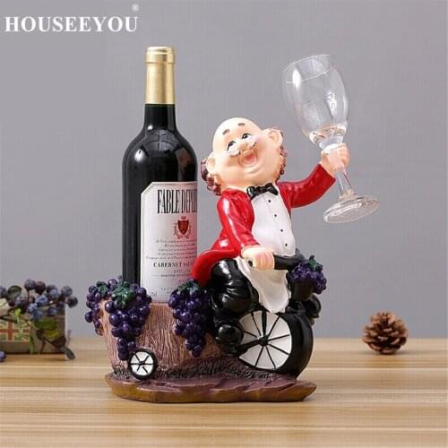 Resin Chef Figurine Wine Rack Stand Wine Bottle Glass Holder Whisky Shelf Chef Home Storage Organizer Decorative Crafts
