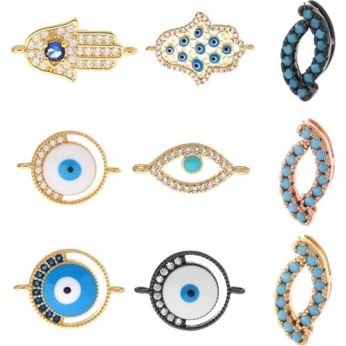 Eye of Fatima Charms Connectors for Jewelry Making Jewelry Charms for Diy Necklace Bracelet Charm Copper CZ Khamsah Amulet