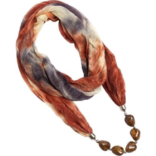 Lureme Hot Selling Polyester Winter Warmth Scarf with Dark Grain Beads Women Pendant Scarves Necklace for Women 10 Colors