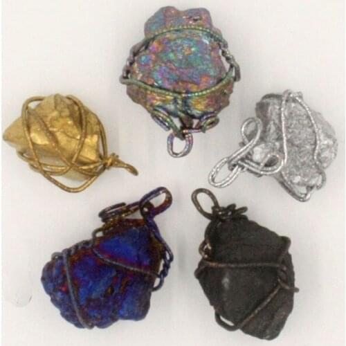 Fashionable Colorful Wire Wrapped Raw Stone Women Pendant Vintage Irregular Geometry Pendants Female Popular Party Accessory