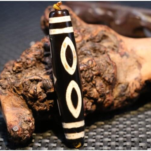 Power Energy Tibetan Old Agate 2 Eye Bodhi Tree Leaf Long dZi Bead Amulet AAA ZY Timestown UPD22