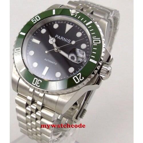 New arrive 40mm Parnis black dial sapphire glass ceramic bezel date 21 jewels automatic Mens Watch