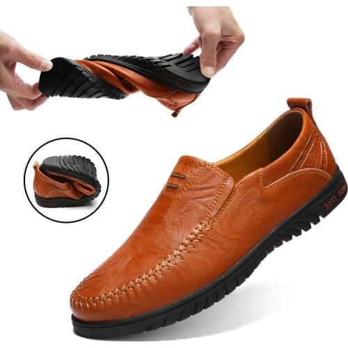 Big Size 46 47 Men Genuine Leather Shoes Slip On Black Shoes Real Leather Loafers Mens Moccasins Shoes Italian Designer Shoes