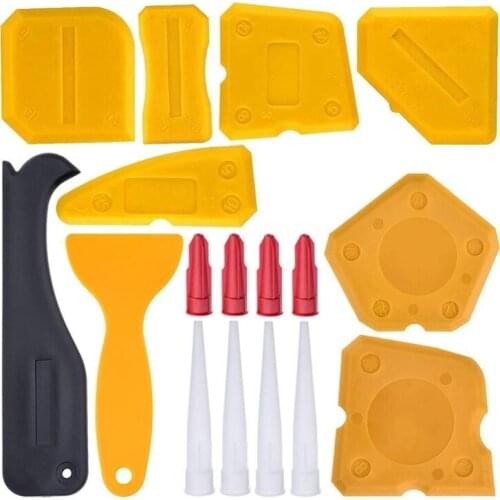 17 Pieces Caulking Tool Kit Silicone Sealant Finishing Tool Grout Scraper Caulk Remover And Caulk Nozzle And Caulk Caps(Yellow)