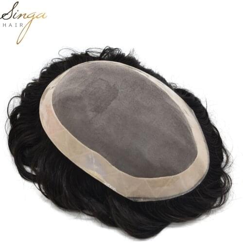 Natural Mens Wig AAA- 2 Comfortable Durable Hair System Replacement Medium Density Indian Hairs Double Knot Easy Wear Toupee Men