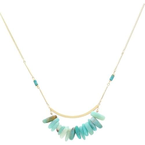 2021 New Fashion Bohemia Style Copper Bar Irregularity Row Mint Natural Stone Exquisite Simple Necklace