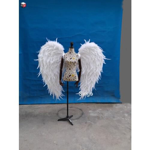 New High quality Natural Feather Handicrafts White Angel Wings Wedding background Wall Decor Cute Bendable Fairy Wing Gifts