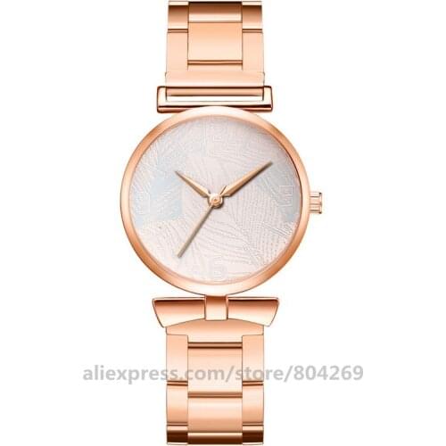 New Arrival Simple Design Delicate Watch Fashion Ladies Steel Strap Dress Watch With Leaves Patterns
