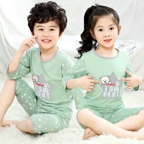 New Summer Childrens Clothing Set Pajamas Cotton Half Sleeved Pyjamas Suit Teenager Girls Clothes Cartoon Boys Girls Sleepwear