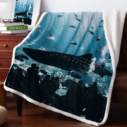 Ocean Shark Aquarium Crowd Home Lamb Cashmere Thick Bed Blanket Sofa Winter Warm Sherpa Newborn Wraps Kids Bedspread