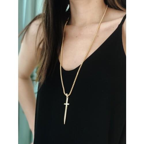 GULCE DERELI, SWORD CHARM NECKLACE, LONG PENDANT NECKLACE, CHAIN NECKLACE, GIFT BOXX, GOLD/SILVER PLATED