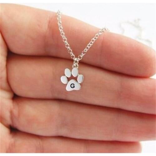 Handmade Paw Print Necklace Pendant - 925 Sterling Silver - Cats and Dogs Paw Any Letters Gift for Child