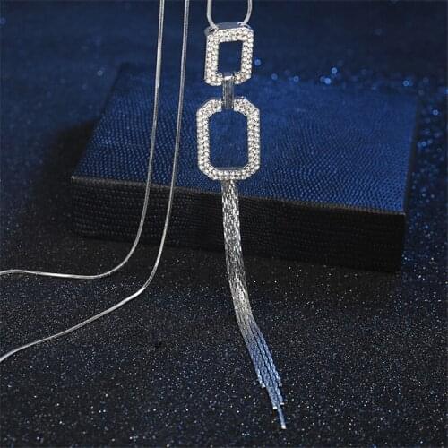Fashion Tassel Long Chain Necklace Women Accessories Simple Geometric Rhinestone Necklaces Pendants Jewelry Collier Femme