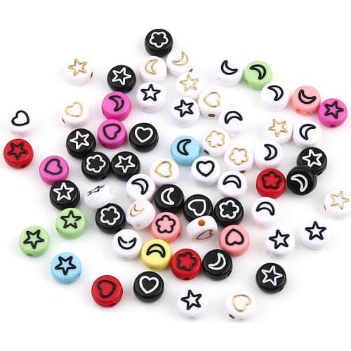 Doreen Box Hot Sale Acrylic Galaxy Beads Flat Round Beads Moon Star Pattern At Random 7mm Dia., Hole: Approx 1.5mm, 500 PCs