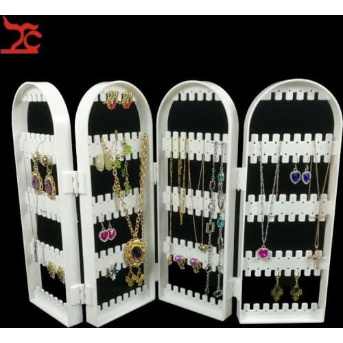 Brand New White Plastic 4Foldable Screen Jewelry Display Storage Holder 240Holes Earring Necklace Bracelet Organizer Stand Shelf