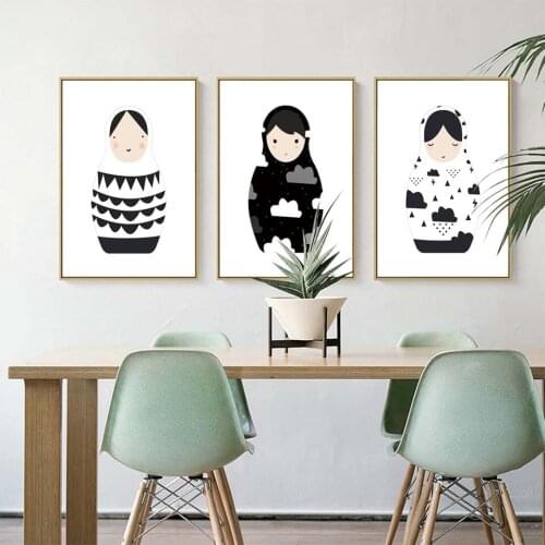 Nordic Art Canvas Poster Painting Cartoon Animal Wall Picture Print Children Baby Room Decoration Cartoon Russian Doll