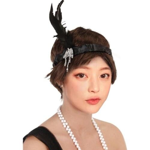 Retro 20s Black Feather Headband Charleston Flapper Women Girl Dress Up Party Ball Costume Great Gatsby Style Dress Up for Party