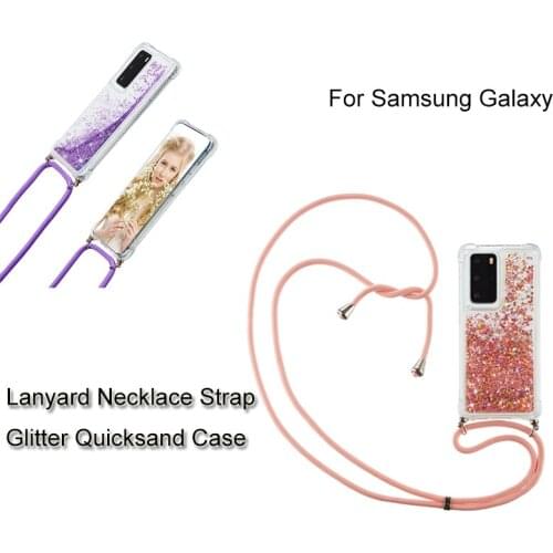 Lanyard Necklace Strap With Glitter Quicksand Case For Samsung Galaxy A21S S10 S20 ULTRA PLUS S10E A71 A51 A41 A21 A01 A10 Case