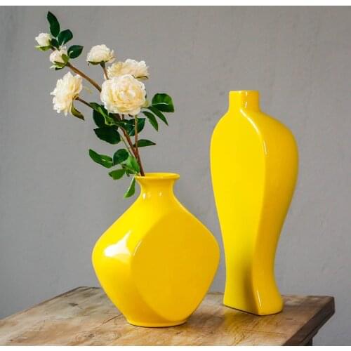 Luxury Yellow Ceramic Vase Desktop Flower Arrangement Living Room Bedroom Wine Cabinet Craft Decoration Home Decoration Wedding