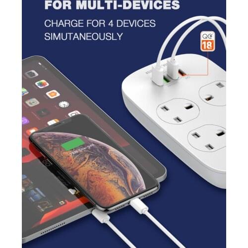 UK plug Smart Home Electronic Power Strip Socket QC 3.0 Fast Charging 4 USB + 4 AC Sockets Standard Plug Interface Extension 10A