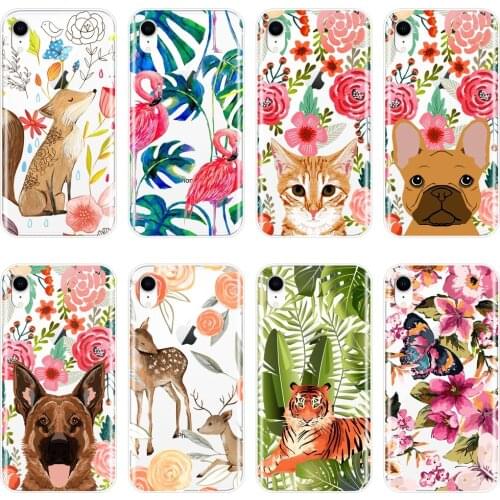 Flower Pug Dog Cat Flamingo Fox Phone Case Silicone For iPhone X XR XS MAX 8 7 6S 6 S Soft Back Cover For iPhone 6 S 6S 7 8 Plus