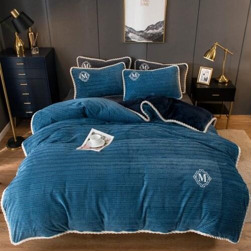 Blue Winter Flannel Quilt Cover Soft Worm Coral Fleece Comforter Cover Thickening Warm Duvet Bedding Cover Solid Color