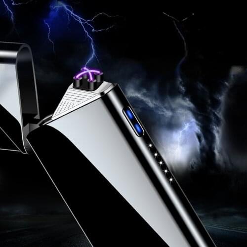 Power Display Cross-button Luminous Charging Lighter USB Pulse Arc Lighter Smoking Accessories for Weed Gadgets for Men Gift