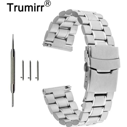 22mm Quick Release Watchband Universal Replacement Watch Band Wrist Strap Bracelet with Safety Folding Clasp Buckle Black Silver