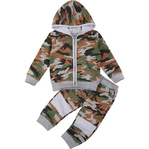 Infant Baby Boys Spring Autumn Clothes, Trendy Camouflage Print Long Sleeve Zip Up Hoodie and Patchwork Pants 2Pcs Outfits Set